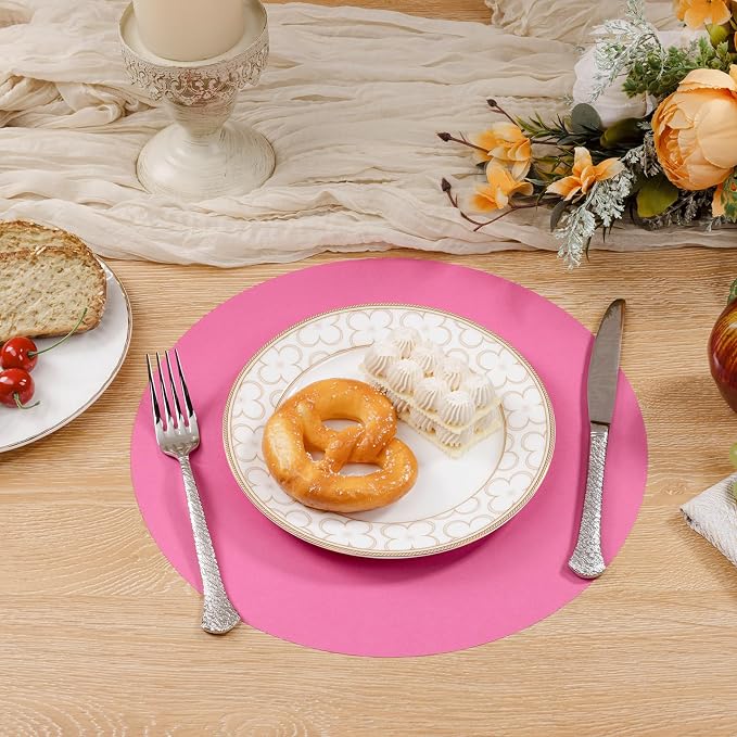 SHACOS 100 pcs Ultra Pink Round Disposable Placemats 13 inch Colored Paper Place Mats for Wedding Birthday Party Bridal Baby Shower Table Decoration