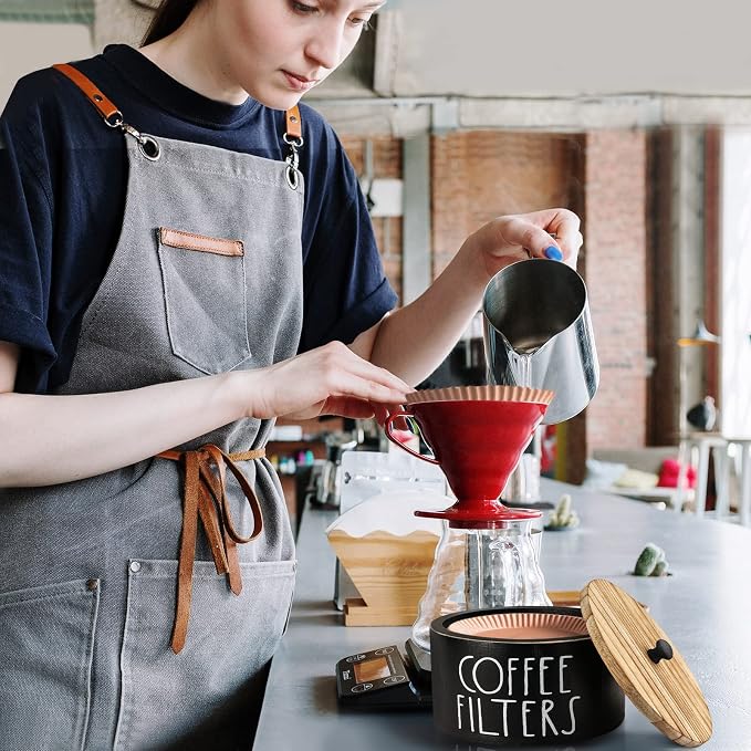 MINCORD Coffee Filter Holder | Black Finsh Wood Coffee Filter Storage Container for Counter | Farmhouse Coffee Bar Accessories for Home Office Decor