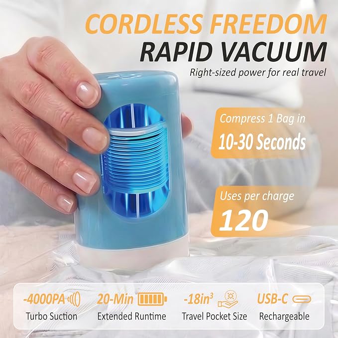Cozy Essential Travel Vacuum Storage Bags with Rechargeable Cordless USB Pump, Space Saver Bags for Luggage, Suitcase, Carry-On, for Clothes, Blankets, Bedding & Seasonal Storage,22 Combo