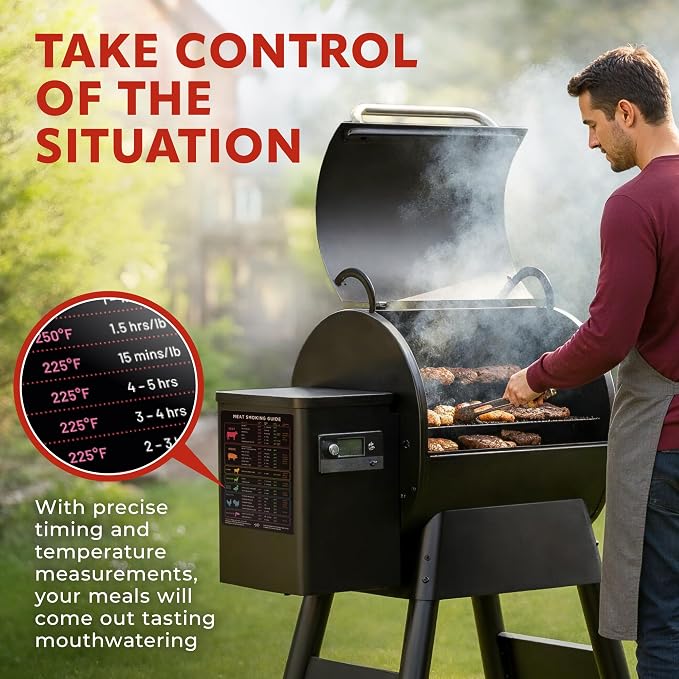 X-Large Meat Temperature Magnet & BBQ Smoker Guide - 8.5" x 11" - Smoker & Pellet Grill Accessories - Wood, Time, & Temp - BBQ Accessories - Grilling Gifts for Men