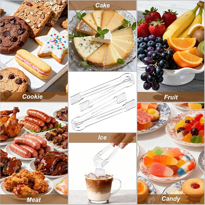 10Pcs Clear Plastic Serving Tongs, 6.3 Inches Small Disposable | Mini Plastic Tongs for Food, Party, Buffet, Salad, Appetizer, Ice, Candy, Catering, Fruit, Easy to Hold and Clean