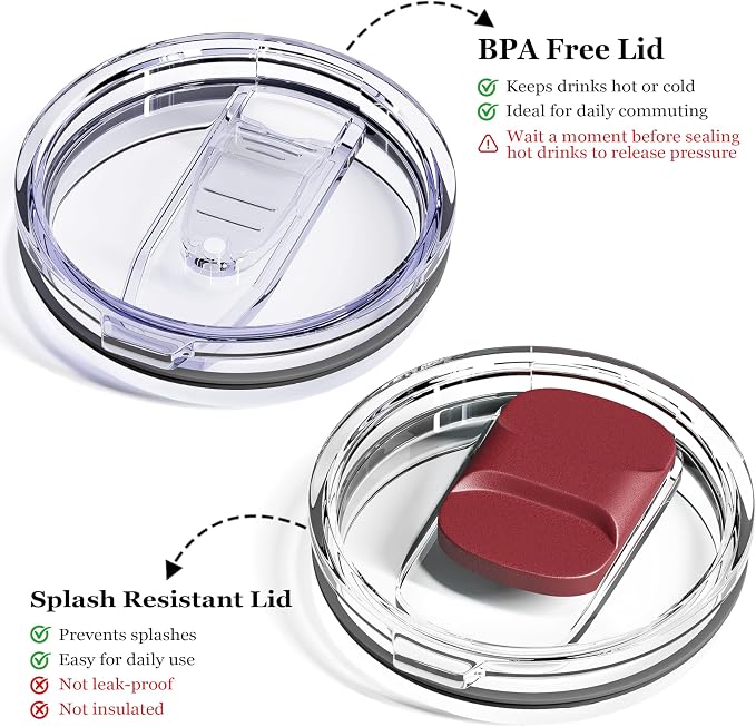 12oz Insulated Coffee Mug with Lid – Includes Two Lids, Stainless Steel Coffee Travel Mug with Handle, Double Wall Vacuum Insulated Camping Mug for Home, Office & Outdoor, Red