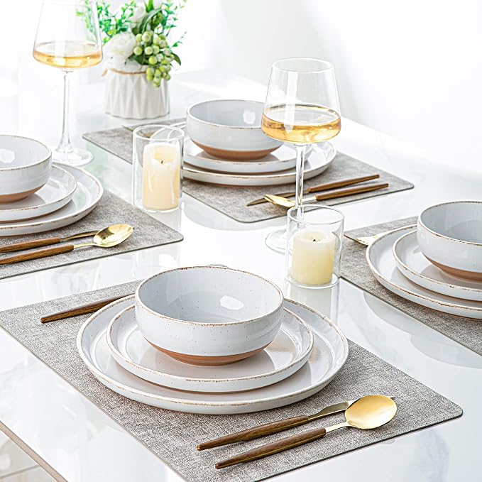 AmorArc Dinnerware Sets for 6, 18 Pieces Ceramic Plates and Bowls Set | Scratch Resistant Stoneware Dishes Set, Dishwasher & Microwave Safe,White