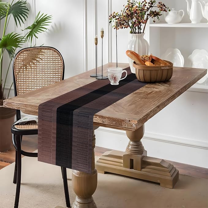 Aofmee Table Runner and Placemats Set of 6 Washable, Heat Resistant Place Mats with Table Runner, Woven Vinyl Table Placemats for Dining Table, Stain Resistant Kitchen Table Mats Sets, Easy to Clean