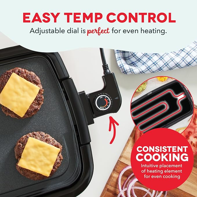 Dash Deluxe Everyday Electric Griddle, Removable Nonstick Plate, Red | Flat Top Grill with Drip Tray, Temperature Control, Large 20-Inch Cooking Surface for Pancakes, Eggs, Burgers, & Bacon