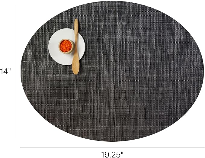 Chilewich Bamboo Placemats Set of 4, Woven Oval Placemats | Reusable, Stain-Resistant, Indoor/Outdoor Tabletop Protection, 19" x 14", Smoke