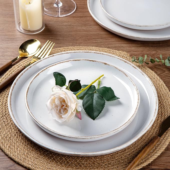 AmorArc Dinnerware Sets for 6, 18 Pieces Ceramic Plates and Bowls Set | Scratch Resistant Stoneware Dishes Set, Dishwasher & Microwave Safe,White