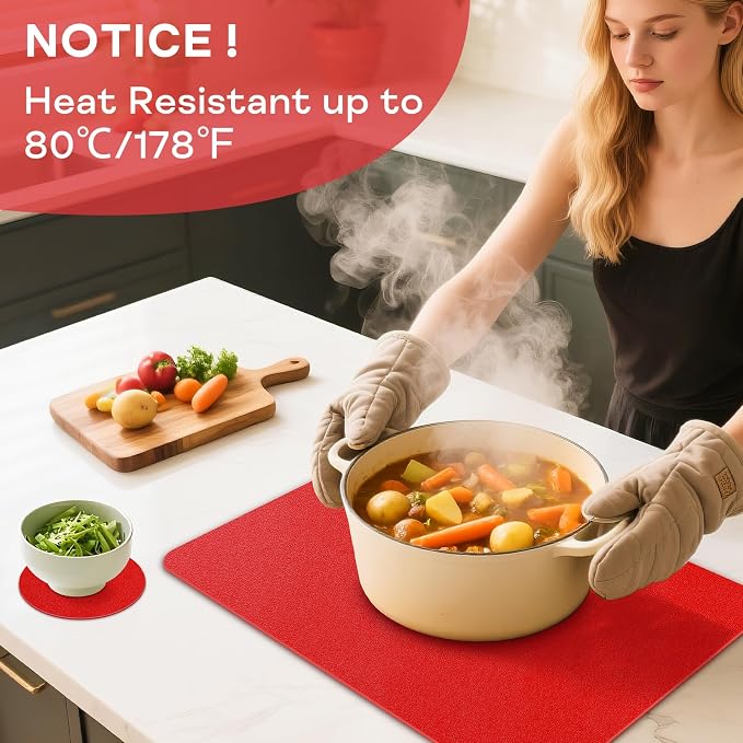 Faux Leather Placemats Set of 6 Waterproof Table Mats with Coaster | 17×12 In Heat Resistant Place Mats Set of 6 Wipebale & Washable Table Placemats for Kitchen Dining Indoor & Outdoor BrightRed