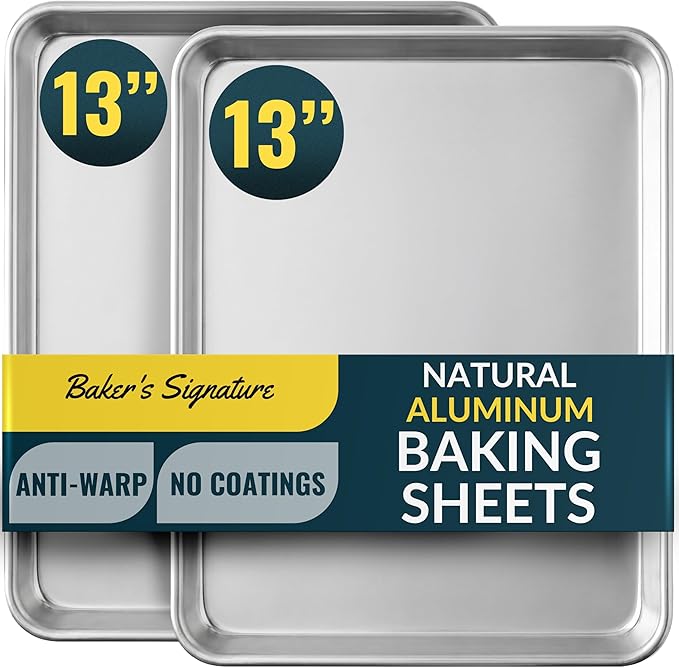 Aluminum Cookie Sheets for Baking Set of 2, 13x9" Quarter Sheet Pans | Anti-warp with reinforced steel rim; even-heat, rust-resistant & easy to clean; food-grade, oven-safe