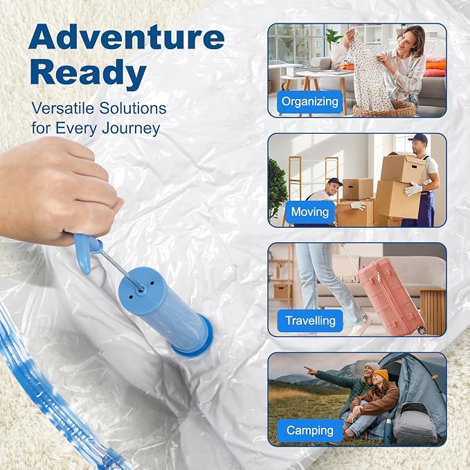 HOUSE DAY 22 Pack Vacuum Storage Bags with Pump,Space Saving Vacuum Seal Bags For Clothing Travel,4 Jumbo/4 Large/4 Medium/4 Small, 4S Roll/2XXS Roll Bags, Hand Pump Included, Sealer Clothes Storage