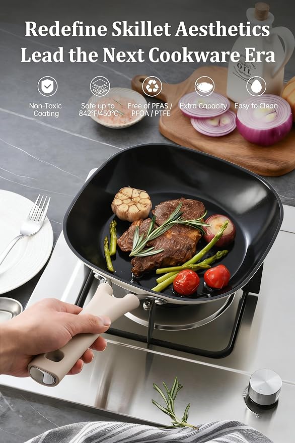 8 Inch Ceramic Nonstick Frying Pan Skillet - Dual Ceramic Coating, PFAS & PFOA-Free, Induction Compatible, Dishwasher Safe, Stay-Cool Handles, Eco-Friendly & Non-Toxic Cookware