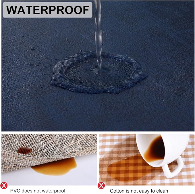 Faux Leather Heat Resistant Placemats 8 Packs, Waterproof Wipeable Dining PU Place Mats for Indoor & Outdoor, Easy to Clean, Dark Navy Blue