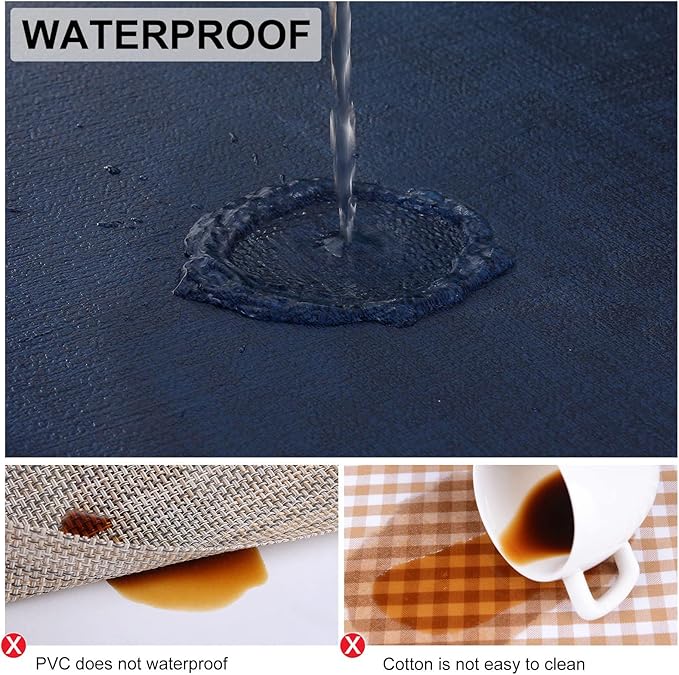 Faux Leather Heat Resistant Placemats 6 Packs, Waterproof Wipeable Dining PU Place Mats for Indoor & Outdoor, Easy to Clean, Dark Navy Blue