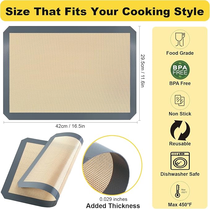 Silicone Baking Mat, 3 Pac Silicone Cookie Sheets for 2 Baking 16.5"L x 11.6"W and 1 Pc 11.81 "L x 8.27"W Reusable Baking Mat - Non-Stick Food Safe，Dark Gray Oven Baking Sheet
