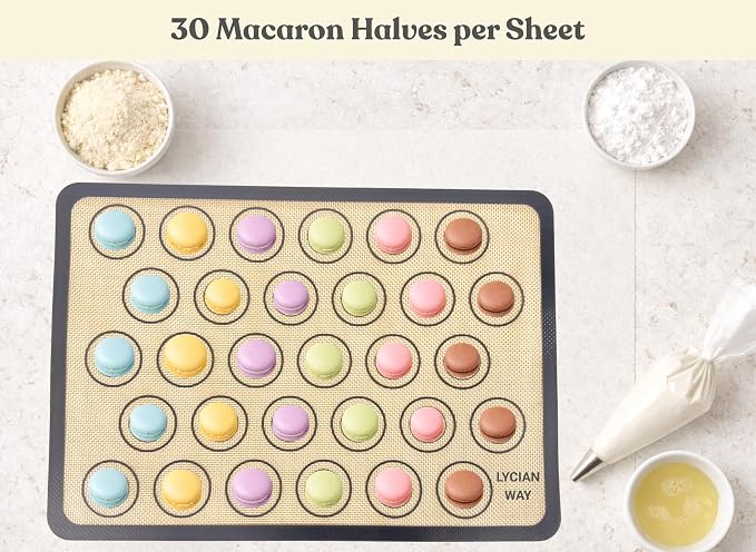 Macaron Silicone Baking Mats Set of 2, Half Sheet Nonstick Reusable Extra Thick Baking Sheet Liners for Macarons, Cookies and Pastry, Gray