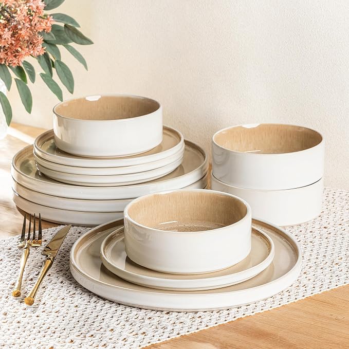 AmorArc Ceramic Dinnerware Sets for 6,18 Piece Plates and Bowls Sets Dishes | Stoneware Handmade Reactive Glaze Dishes Set | Highly Chip and Crack Resistant | Dishwasher & Microwave Safe