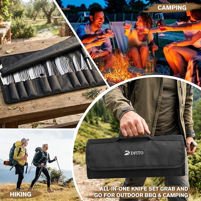 Butcher Knife Set, Sharp Kitchen Knife Set with Roll Bag Gift for Men | Hand Forged 14PCS Butcher Chef Knife Set with Bone Chopping Knives & Meat Cleaver Knife & Fillet Knives for Home, Camping BBQ