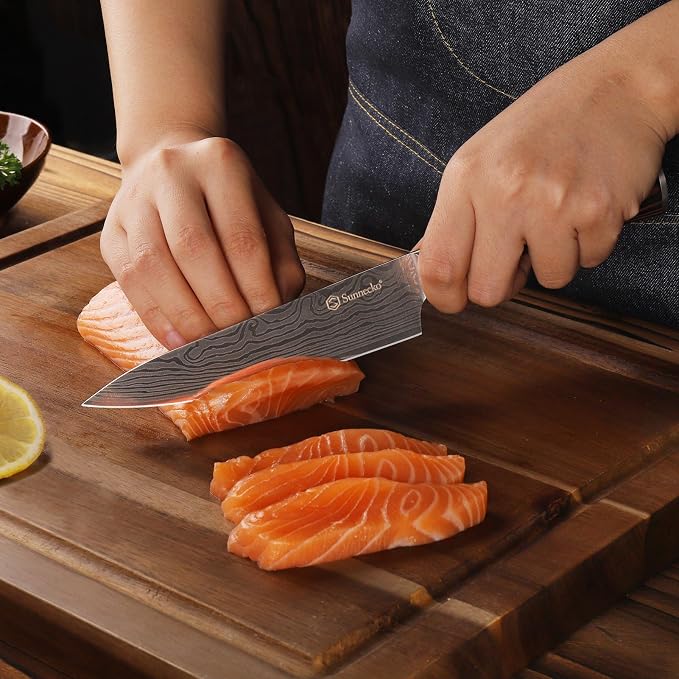 5.5 Inch Small Chef Knife - Ultra Sharp 12-15 Degree Edge Kitchen Knife for Meat Vegetable Cutting Japanese Style with Sheath, High Carbon Stainless Steel Blade, Cooking Father Day Gift