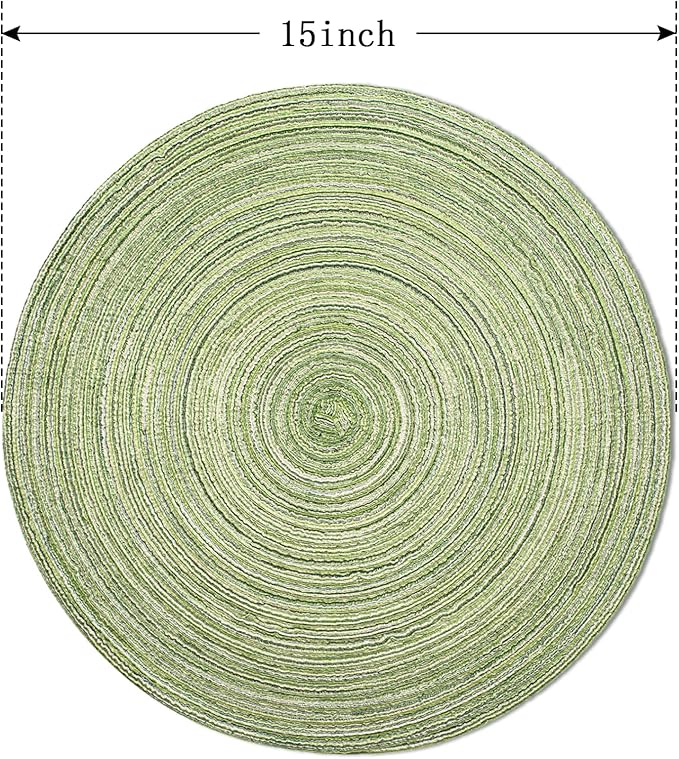 FunWheat Round Braided Placemats Set of 8 Place mats for Dining Tables Woven Heat Resistant Table Mats 15 inch(E Light Green, 8pcs)