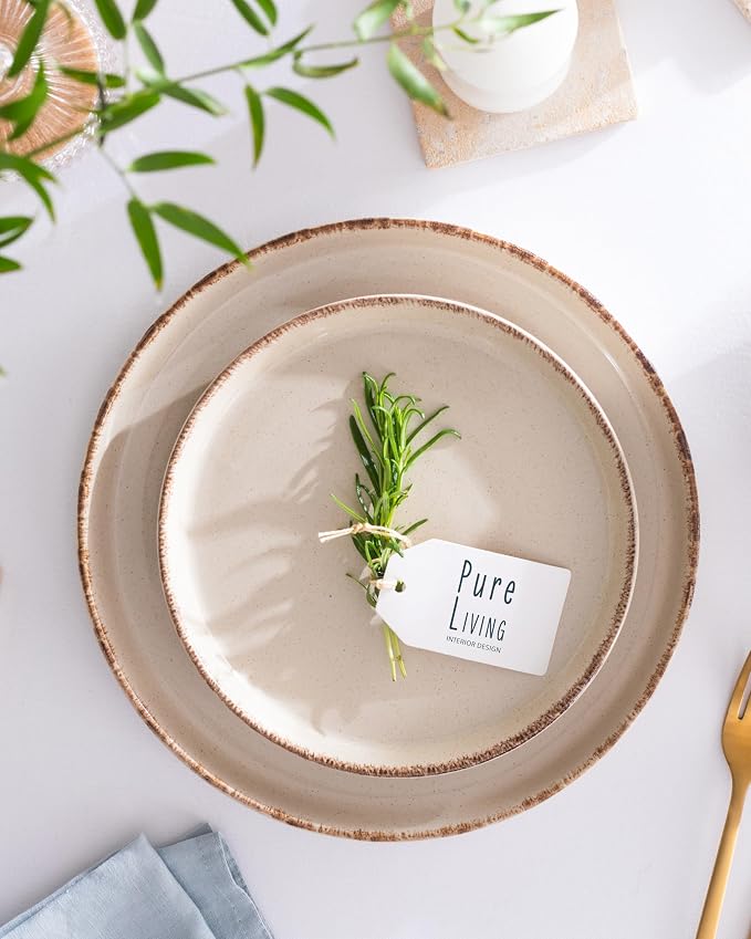 Stoneware dinnerware set 6 persons Rustic 24 pcs - High quality Mediterranean stoneware dinnerware set - bowl and plate set - dinner service 6 persons - Pure Living dinnerware sets in beige