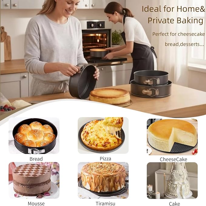 6PCS Nonstick Springform Pan Set Round Baking Pans Removable Bottom | 6size high-carbon steel set,450℉ safe Double nonstick coating leak-proof lock Perfect for cheesecakes&multi-layer cakes