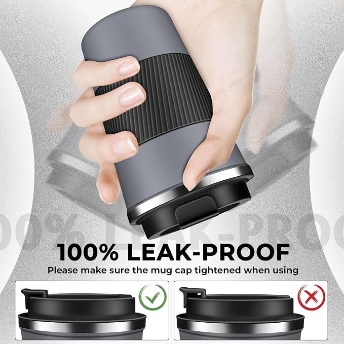 Insulated Coffee Tumbler 17 oz, Stainless Steel Coffee Mug with Lids, Travel Coffee Mug Leak Proof, Double Wall Vacuum Insulated Reusable Iced Coffee Cup, Keep Drinks Hot and Cold (Gray, 17 Ounces)