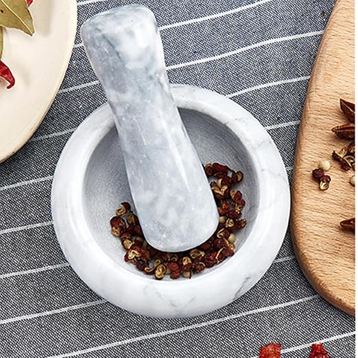 Marble Mortar and Pestle Set, Stone Mortar Pestle Set for Grinding Pills,Spices,Nuts,Guacamole and Herbs, Stone Grinding Bowl,Graceful Kitchen Tools(White)