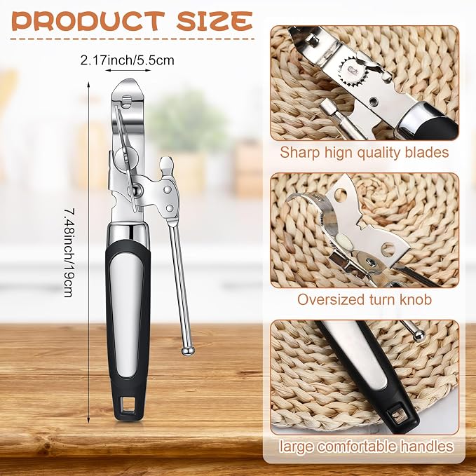 Gisafai 20 Pcs Can Opener Manual Bulk Smooth Edge with Sharp Blade and Soft Non Slip Grip Handle Heavy Duty Handheld Safety Can Opener for Kitchen Restaurant, Black and Silver
