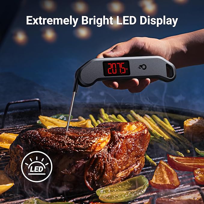 ThermoMaven 1 Sec Professional Digital Meat Thermometer, ±0.5℉ Accuracy | NIST&NSF Certified Food Thermometer, Auto-Rotate Bright LED Screen, Highly Waterproof for Grill BBQ, Black