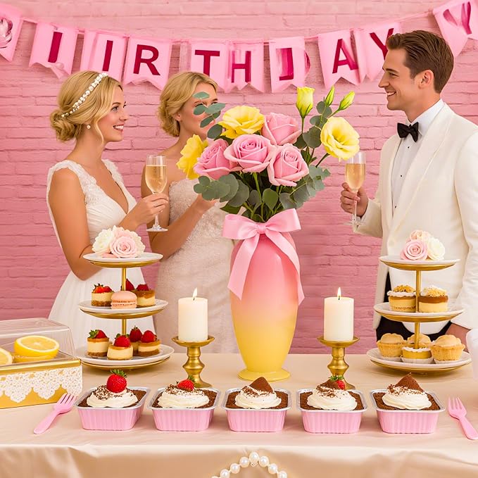 Mini Cake Pans with Lids, 60 Pack Pink 5oz for Party Favors | Use for mousse layers, cheesecake squares, blondies and candies; utensil pairing reduces add-on prep.