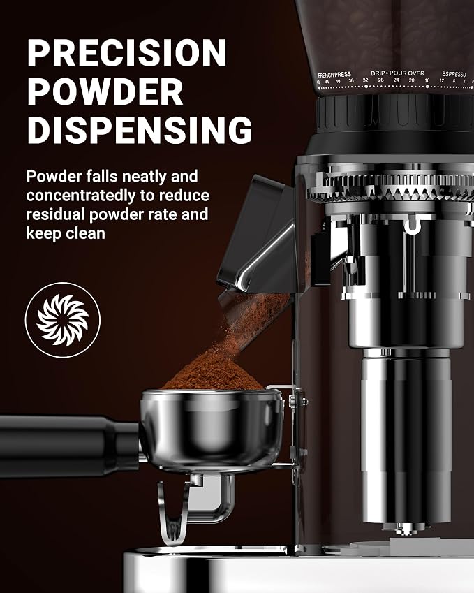 AMZCHEF Conical Burr Coffee Grinder, 48 Grind Settings, Anti-Static Burr Mill with Precision Timer & LED Touchscreen, for Espresso, Drip, Pour Over, Cold Brew & French Press, Stainless Steel, Silver