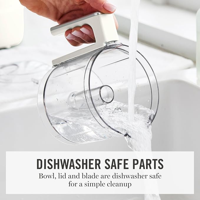Martha Stewart 3 Cup Electric Vegetable Chopper, Mini Food Processor, Linen | 24oz BPA-Free Bowl, Stainless Steel Blades, Pour Spout, Dice, Puree, Mince, Chop Vegetables & Herbs, Dishwasher-Safe Parts