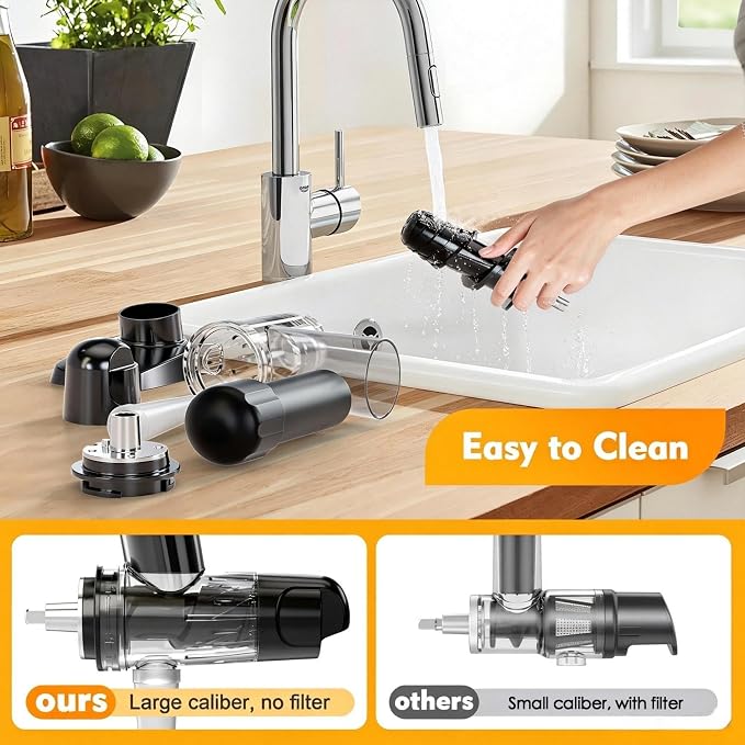 Juicer Attachment for Kitchen aid Stand Mixers, Large Feed Chute | Masticating Juicer for apples,oranges,red beet,celery,carrots, leafy greens with high yield, easy disassembly and hand-wash