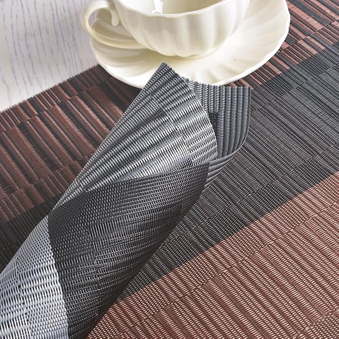 homEdge PVC Placemat, 4 PCS of Non-Slip Heat Resistant Place Mats, Washable Vinyl Placemats, Set of 4 – Ombre Brown Black