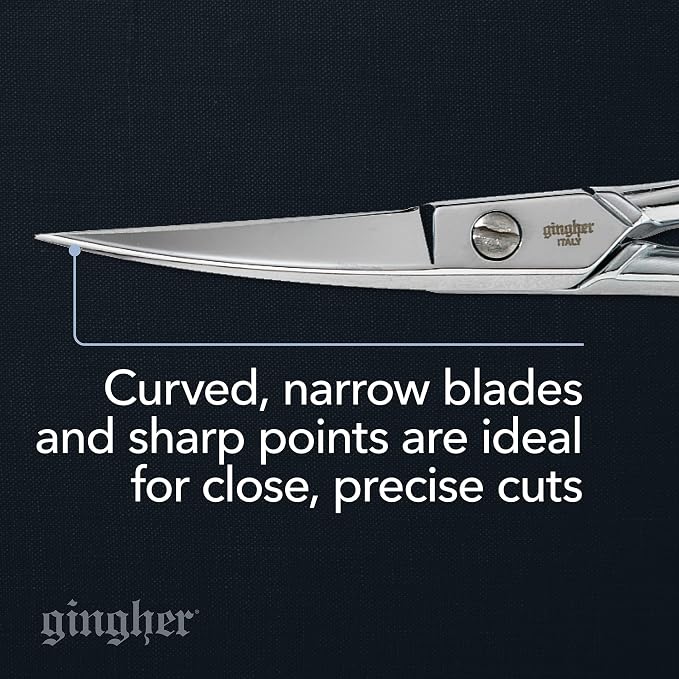 Gingher 4" Curved Embroidery Scissors, Premium Forged Steel Shears, Sharp Knife Edge Sewing Scissors for Precise Cuts with Protective Sheath, Ambidextrous Design, Chrome Plated Nickel Finish
