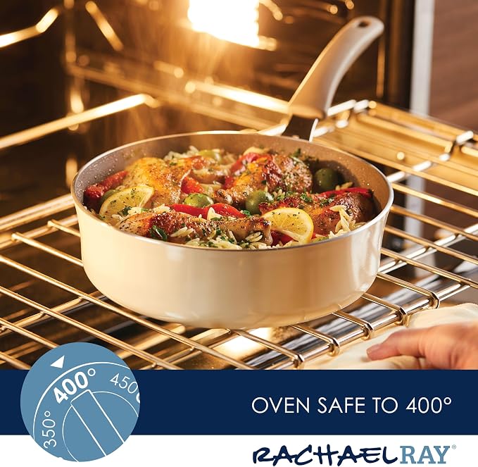 Rachael Ray Cook + Create Nonstick Sauté Pan with Lid, 3 Quart - Almond
