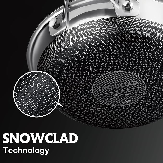 SNOWCLAD Frying Pan with Lid, 10 Inch Hybrid Non Stick Stainless Steel Skillets, Dishwasher Induction Oven Broiler Safe, Non Toxic Chef's Pan, PFOA Free Cookware