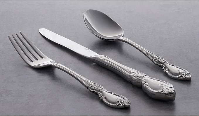Oneida Louisiana Dinner Spoons Silverware Set for 4, Flatware | 18/8 stainless steel, mirror finish | 6.8 inch length | great for soup or everyday dining, cutlery set, utensil set