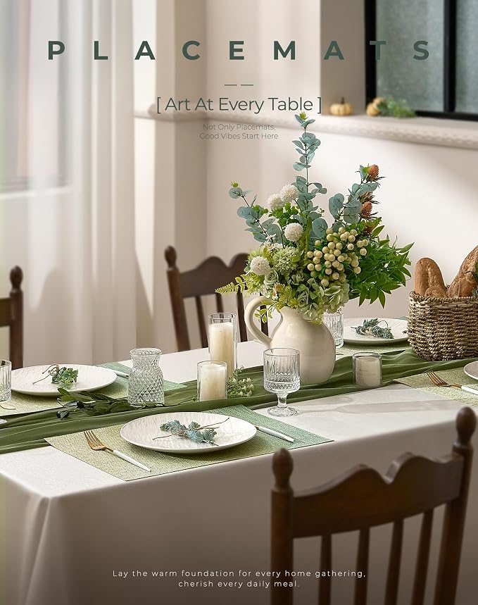 Leetaltree Gradient Green Woven Placemats Set of 4 - Heat Resistant Non-Slip Place mats for Dining Table, Washable Durable PVC Vinyl Woven Table Mats(Gradient Green, 4)