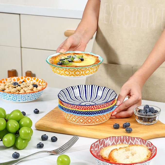 Selamica Ceramic Mini Pie Pans, 6 Inch Pie Dish for Baking, Small Pie Plate with Fluted Edge for Dessert Apple Pie, Oven Safe, Set of 6, Assorted Colors