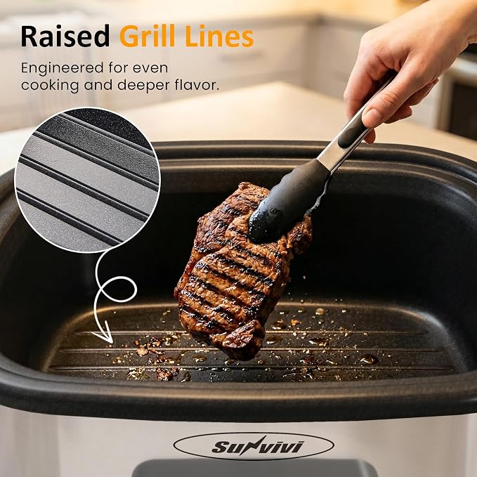 Sunvivi 12-in-1 Programmable Slow Cooker 6.5QT with Timer & Keep Warm | Multicooker with Timer & Temp Control, Dishwasher Safe Lid & Removable Nonstick Crock and Rack, Stainless Steel