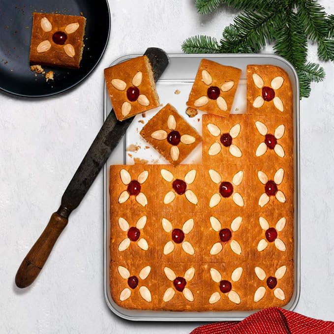 E-far Baking Pans Set of 3, Stainless Steel Sheet Cake Pan for Oven | 12.5/10.5/9.4Inch, Rectangle Bakeware Set for Cake Lasagna Brownie Casserole Cookie, Non-toxic & Healthy, Dishwasher Safe
