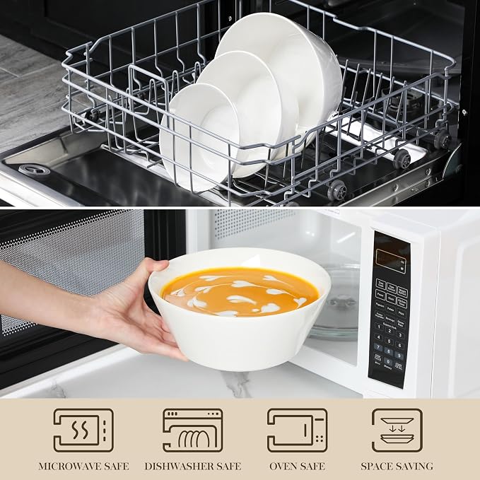 MALACASA White Serving Bowls Set of 3, Ceramic Mixing Bowl for Kitchen | 105/60/35 OZ Bowls for Family Salad, Soup, Pho and Fruit, Microwave & Dishwasher Safe, Series REGULAR