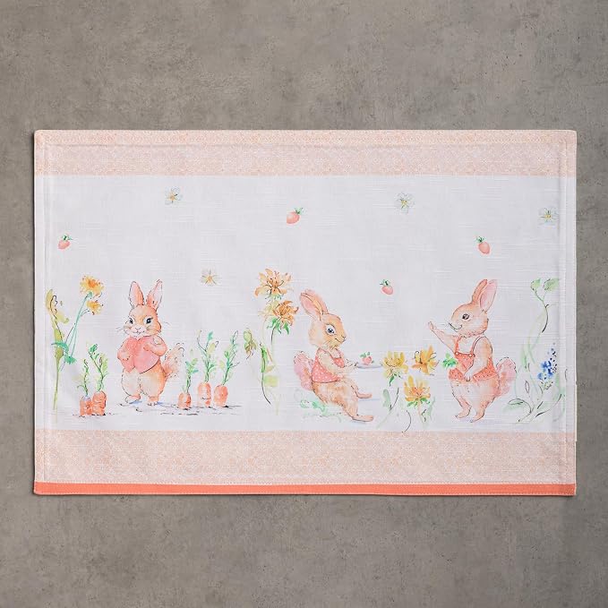 Maison d' Hermine Placemats Set of 4 Reusable 100% Cotton (13"x19") | Cloth Place Mats Washable Table Mats for Kitchen Dining Party Wedding Hotel Home Restaurant Spring Summer - Bunny Party