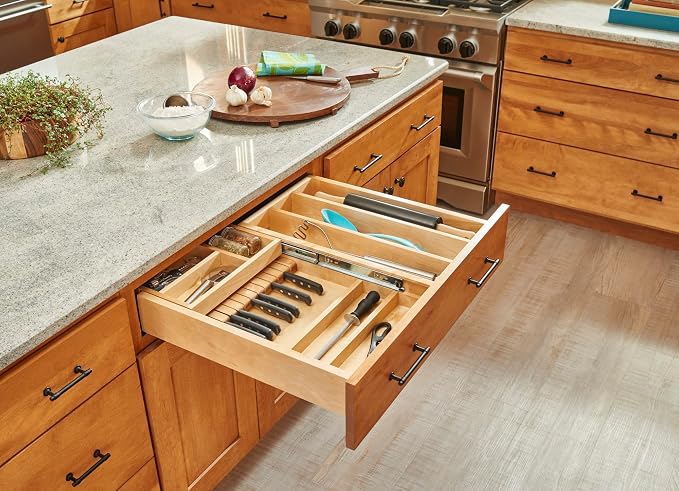 Rev-A-Shelf Maple Two-Tier Combination Replacement Drawer System w/BLUM Soft-Close for Face Frame Base Kitchen Cabinets, Kitchen Drawer Organizer, Min Opening Width of 27", 4WTCD-30HSC-1