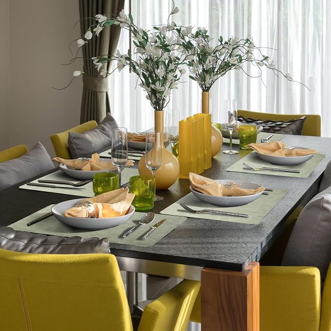 Maxpearl Faux Leather Placemats Set of 6, Easy to Clean, Light Green | Waterproof - Heat Resistant - Non Slip - Wipe Clean Dining Table Place Mats, Suitable for Indoor & Outdoor Use, 17''×12''