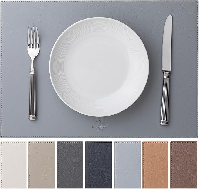Baroyal Faux Leather Placemats Set of 4 Vinyl Washable Wipeable Table Mats for Kitchen Dining Table Heat Resistant Waterproof Modern Indoor/Outdoor Placemats Non-Slip Easy Clean Place Mats (Gray)