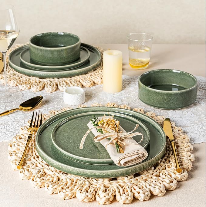 AmorArc Ceramic Dinnerware Sets for 8,24 Piece Plates and Bowls Sets Dishes | Stoneware Handmade Reactive Glaze Dishes Set | Highly Chip and Crack Resistant | Dishwasher & Microwave Safe