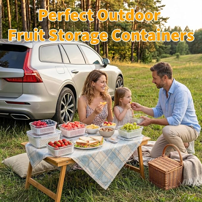 Runhike Strawberry Container Fruit Storage Containers for Fridge 3 PCS | Strawberry Basket Produce Storage Containers for Fridge, Fridge Organizers to Keep Blueberry Grape and Fruit Fresh Longer