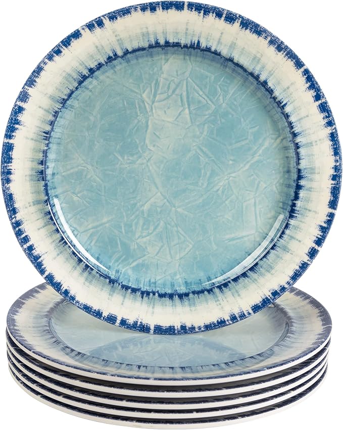 Melamine Dessert Plates Set of 6, 8.5 inch Small Dinner Plates for Indoor and Outdoor Use, Dishwasher Safe, Lightweight Unbreakable, BPA Free, Light Blue